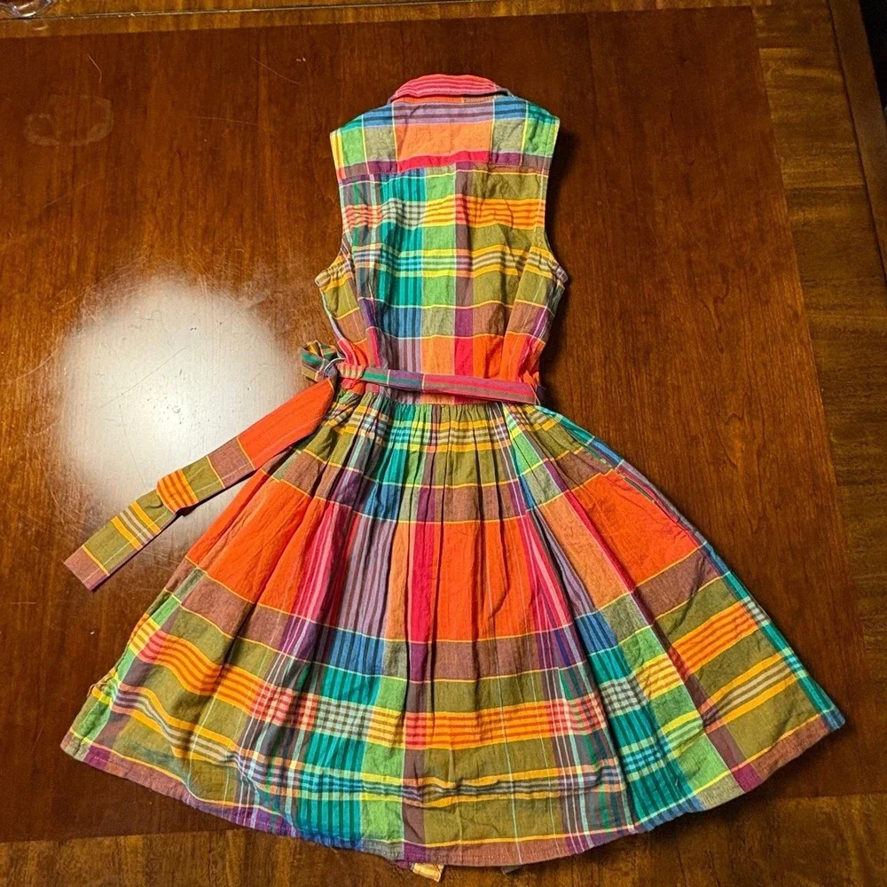 Polo Ralph Lauren Girls Plaid Button Front Shirt Dress 6X Belted